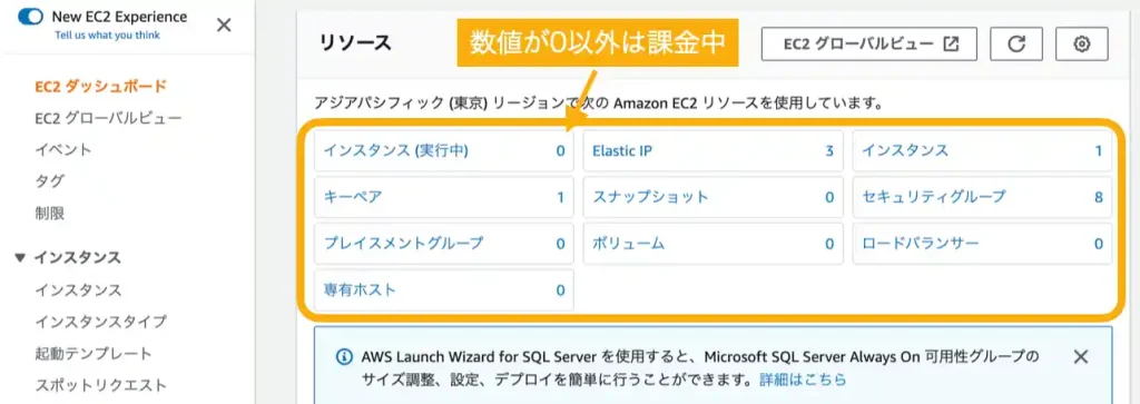 AWS 課金状況確認 削除方法