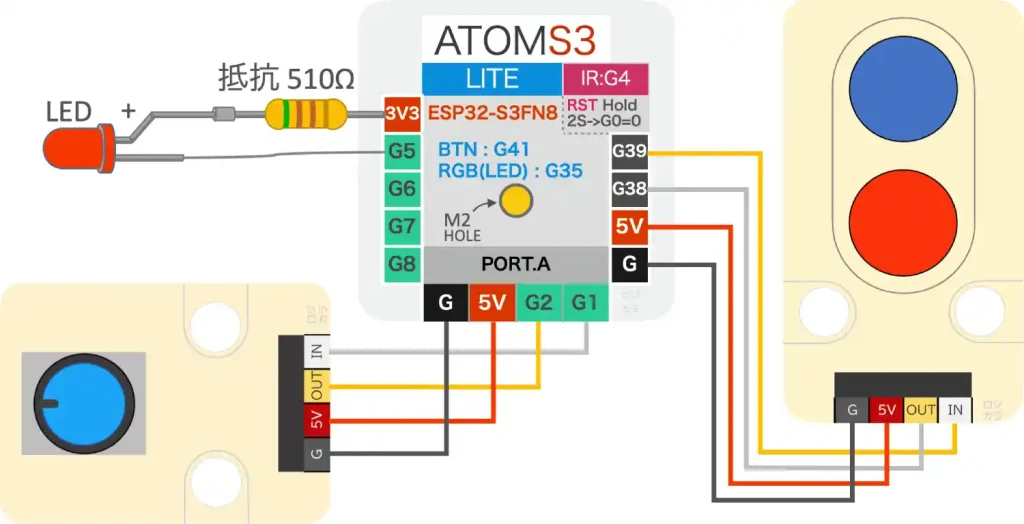 AtomS3 Liteの使い方、配線図