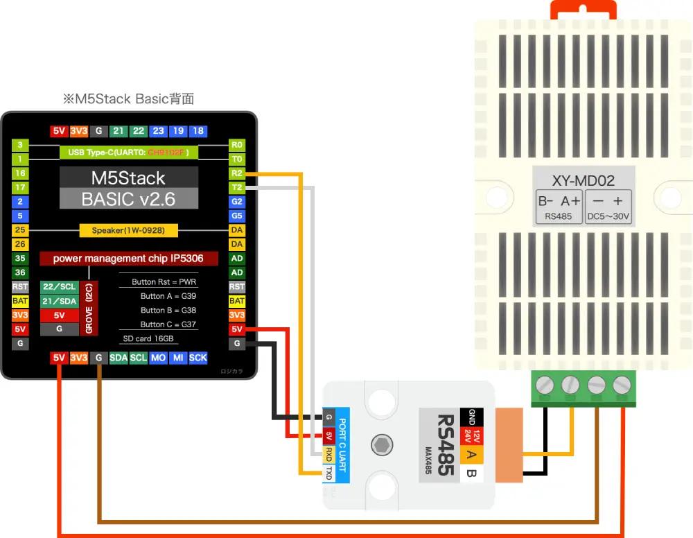 modbus温湿度表示器XY-MD02の使い方、配線図2
