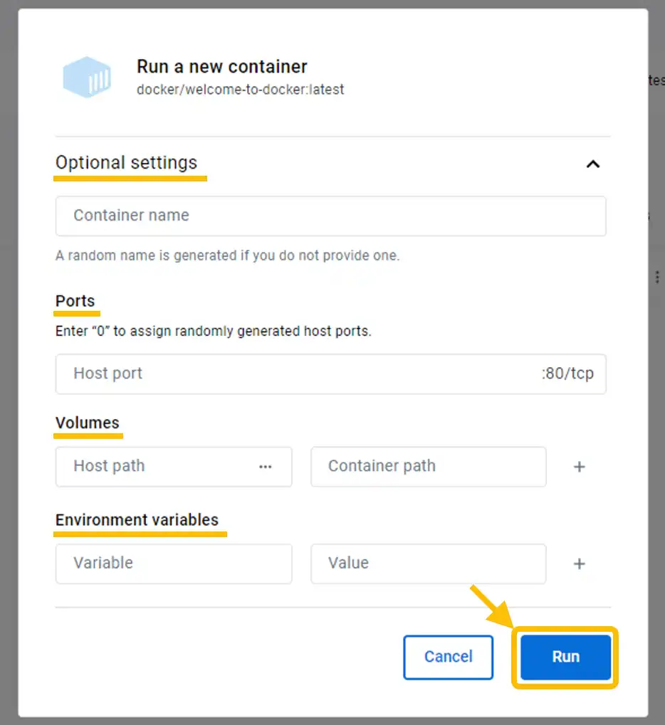 docker desktopコンテナの作成方法詳細設定