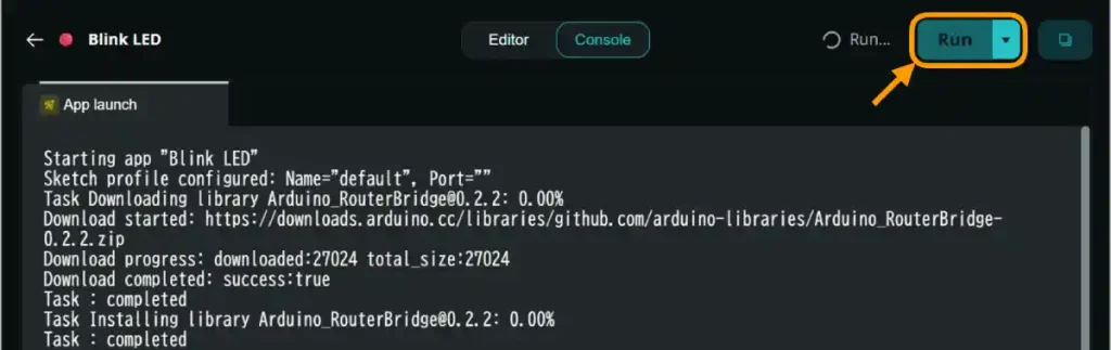 Arduino App Labアプリの実行