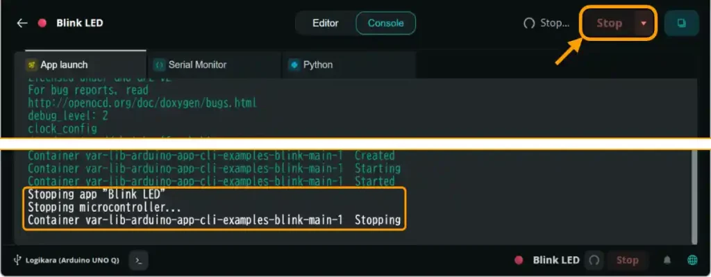 Arduino App Labアプリの停止