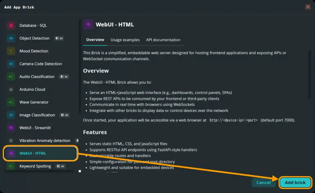 Arduino App Lab Bricksの追加方法