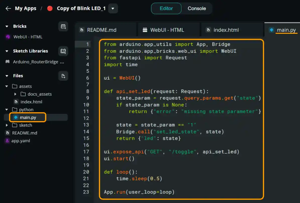 Arduino App Lab Webアプリ用python