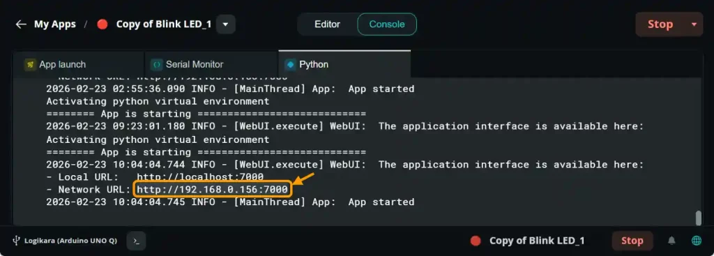 Arduino App Lab Webアプリ動作確認