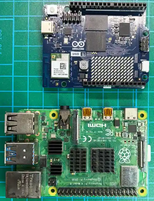 Arduino UNO Qとラズパイの寸法比較