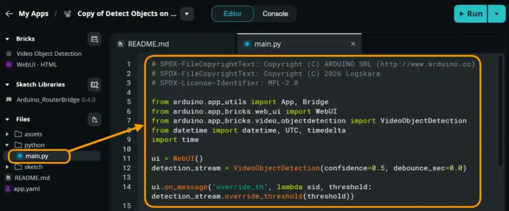 Arduino App Lab pythonファイルの作成